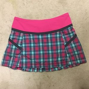 Lululemon-Run Reflection Senorita Pink Plaid Oasis Skirt